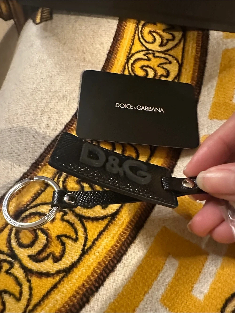 Dolce & Gabbana Black D&G Calfskin Leather Keychain NWT
